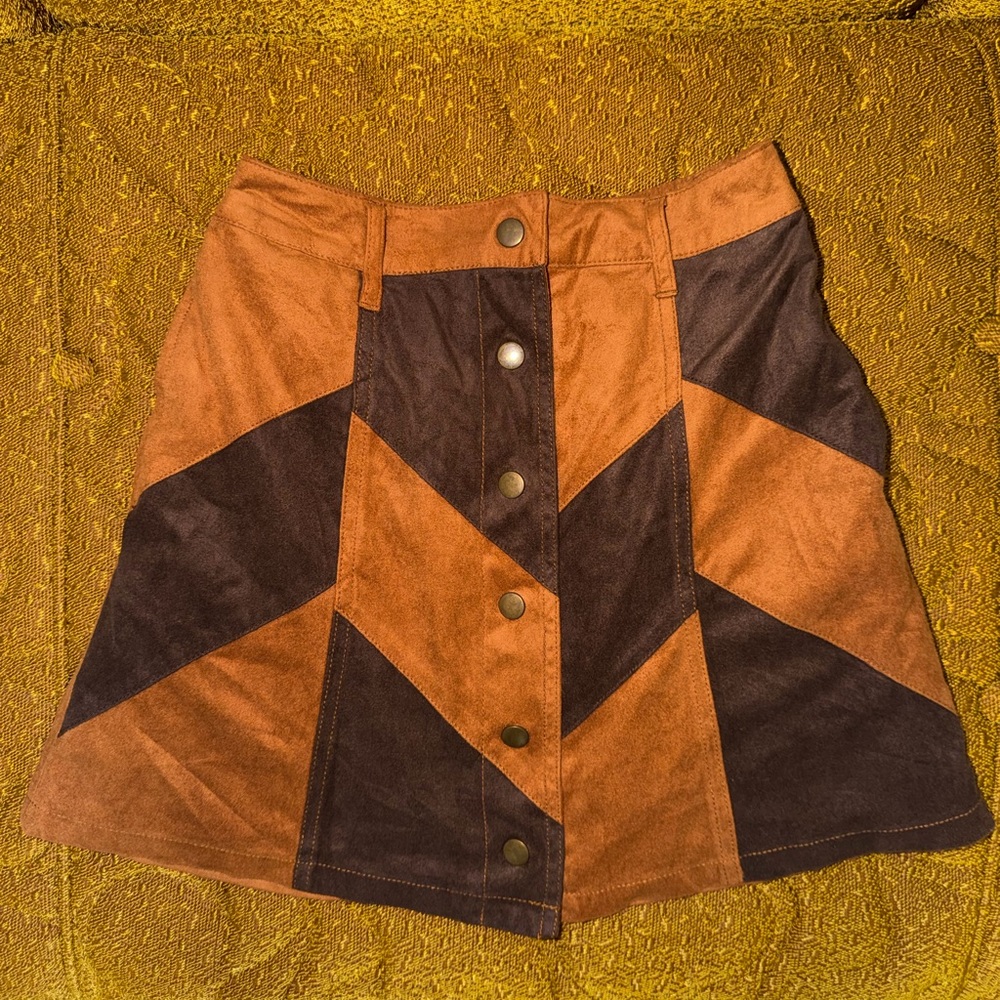🤎 Browny Patchwork Suede Mini Skirt